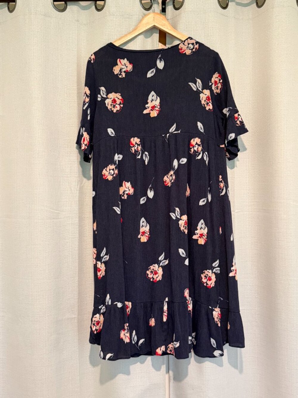 Isabel Maternity Floral Ruffle Sleeve Tiered Mini Dress Navy Blue Size M - Picture 4 of 7